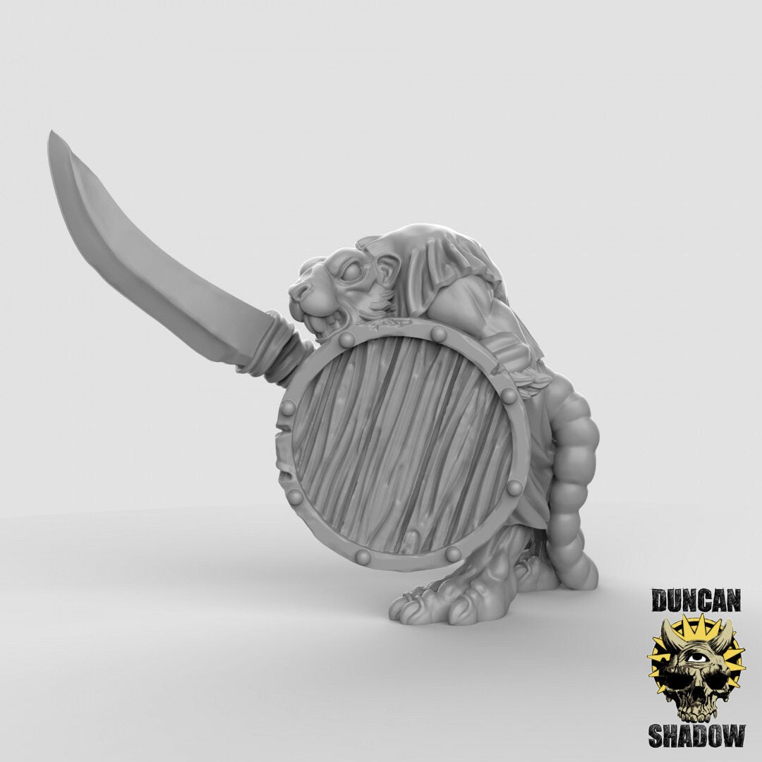 Sewer Rat Folk Spearmen Miniature | A - Tabletop RPG & D&D miniature. Perfect for wargaming & collectors