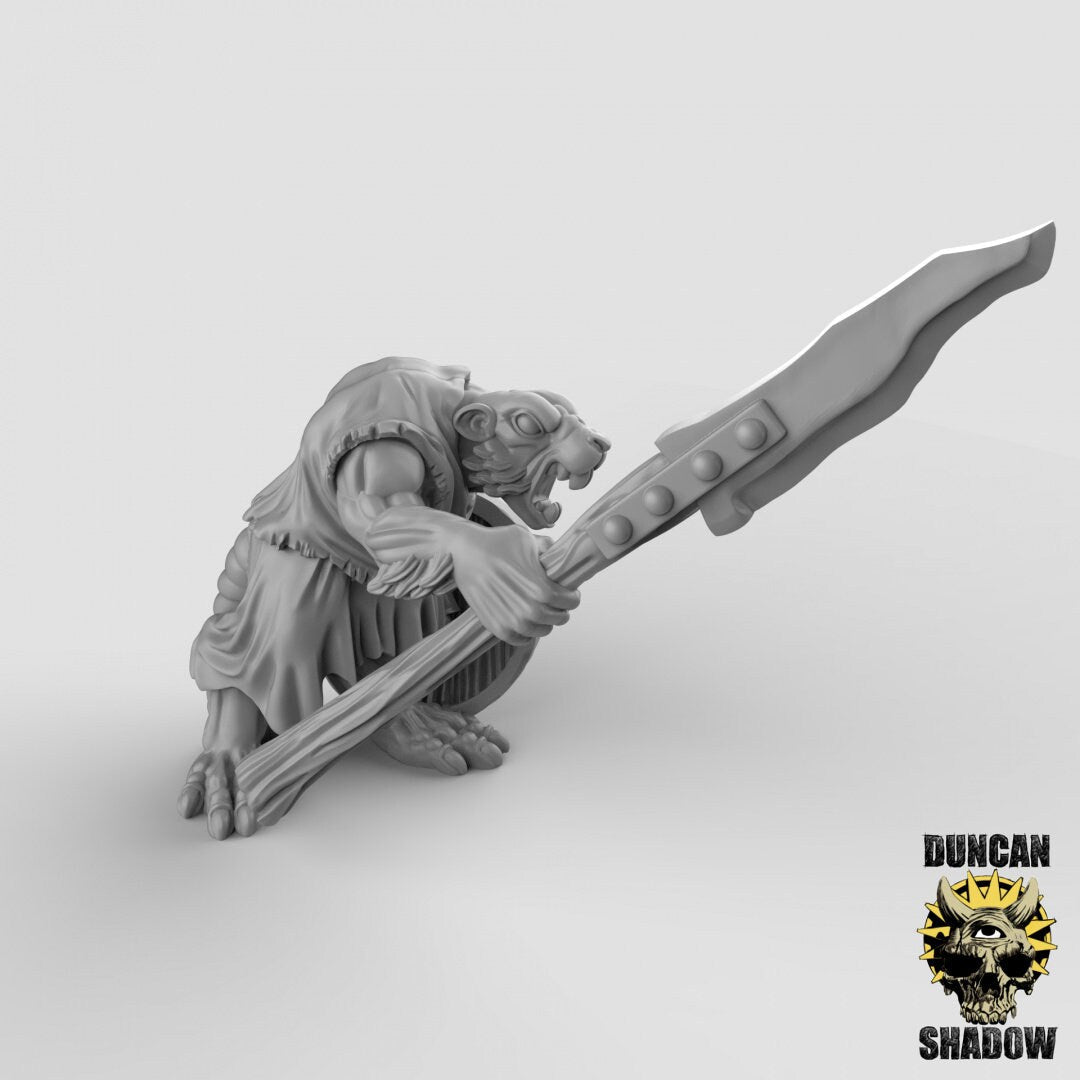 Sewer Rat Folk Spearmen Miniature | B - Tabletop RPG & D&D miniature. Perfect for wargaming & collectors