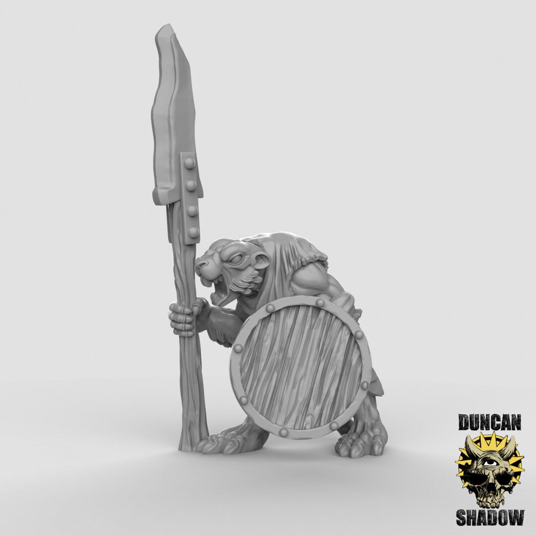 Sewer Rat Folk Spearmen Miniature | C - Tabletop RPG & D&D miniature. Perfect for wargaming & collectors