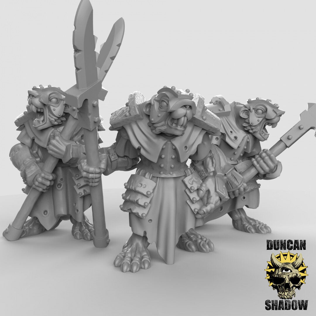Rat Folk Royal Spearmen Miniature | Set of 3 - Tabletop RPG & D&D miniature. Perfect for wargaming & collectors