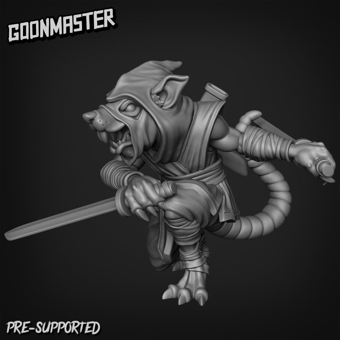 Rat Folk Ninja Miniature | E - Tabletop RPG & D&D miniature. Perfect for wargaming & collectors