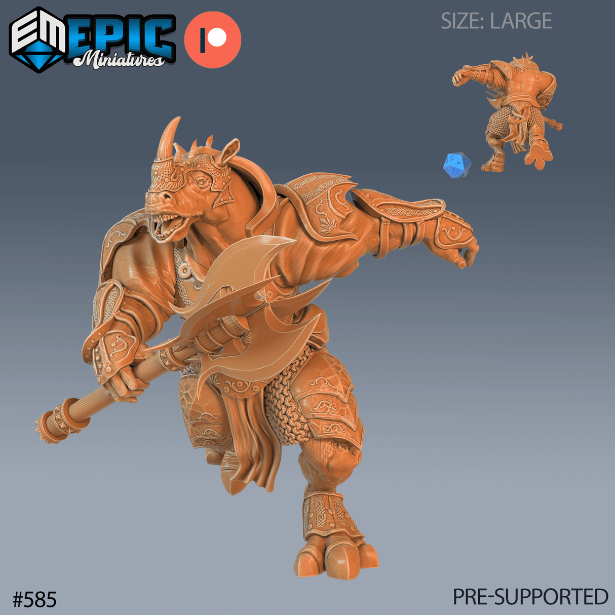 Rhino Champion Miniature | C - Tabletop RPG & D&D miniature. Perfect for wargaming & collectors