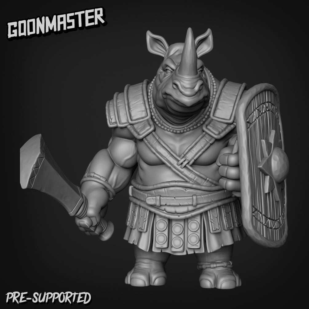 RhinoFolk Fighter Miniature set 2 | C - Tabletop RPG & D&D miniature. Perfect for wargaming & collectors