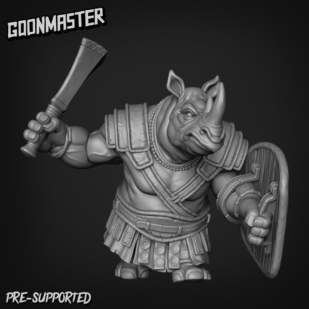 RhinoFolk Fighter Miniature set 2 | E - Tabletop RPG & D&D miniature. Perfect for wargaming & collectors