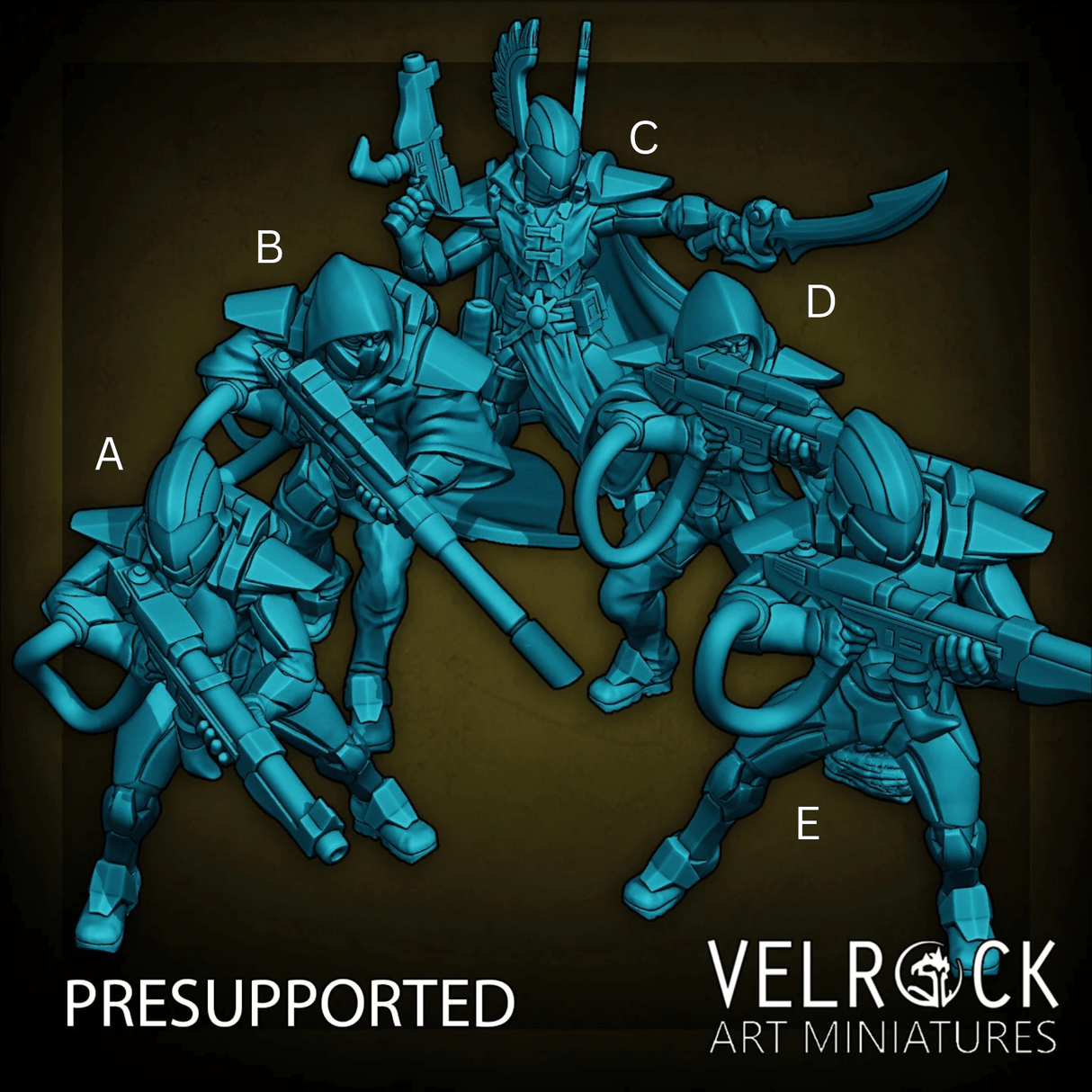 Sci fi high Elf stealth squad Miniature | Set of 5 - Tabletop RPG & D&D miniature. Perfect for wargaming & collectors