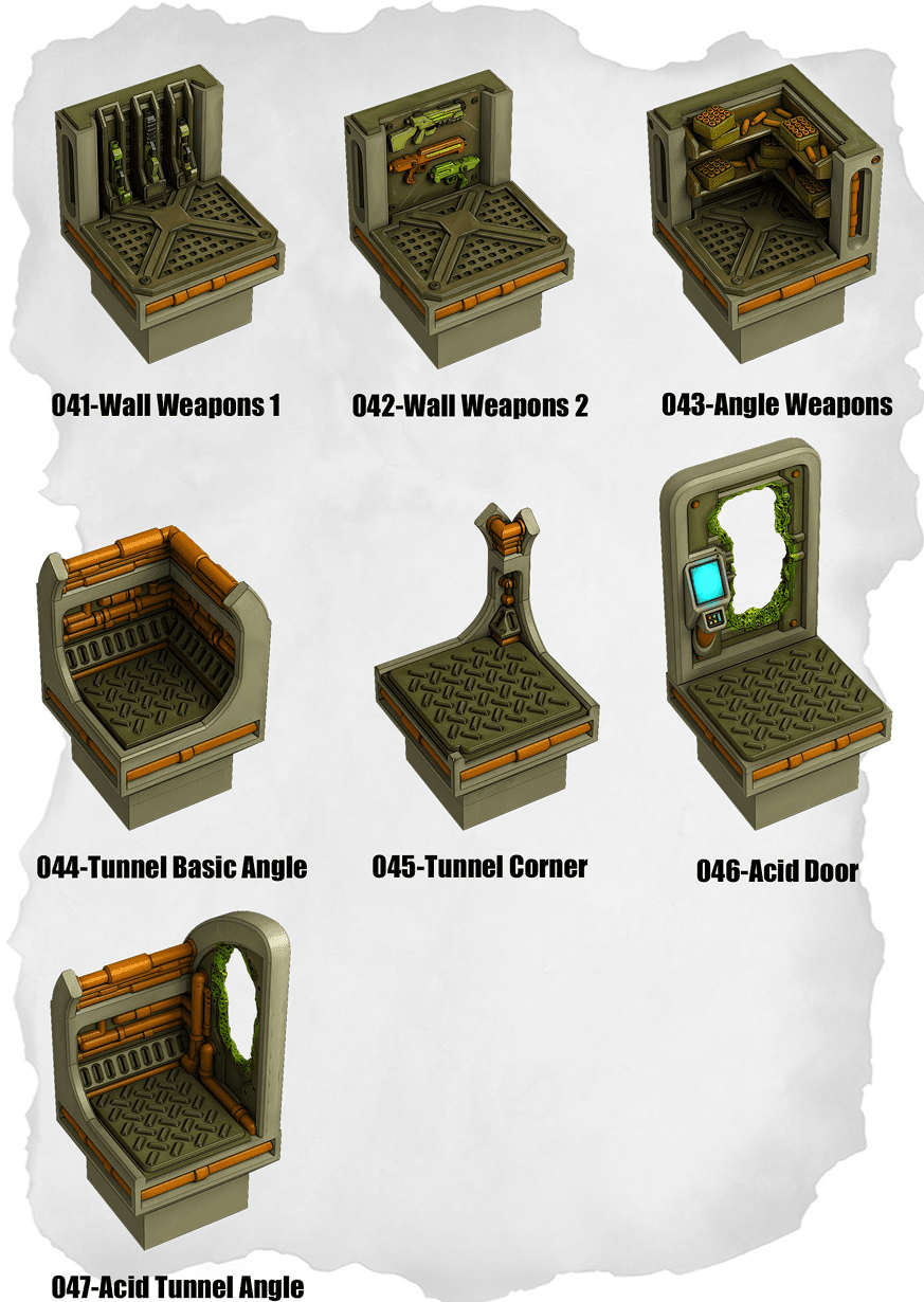 Sci Fi Tiles Armory & Tunnel Expansion (IS 041 to IS 047) - Set of 7 -
