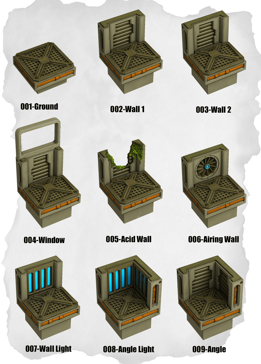 Sci Fi Tiles Basic Wall & Ground Starter (IS 001 to IS 009) - Set of 9 -