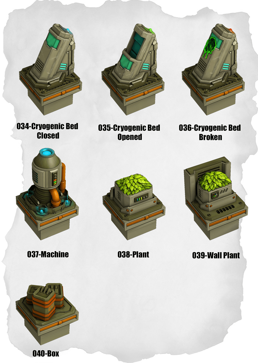 Sci Fi Tiles Cryogenic Pods & Storage Pack (IS 034 to IS 040) - Set of 7 -
