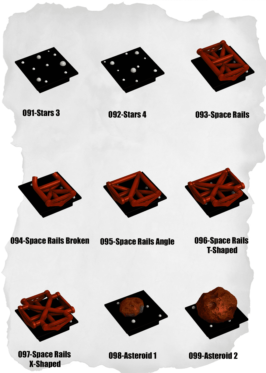 Sci Fi Tiles Space Rails & Asteroid Pack (IS 091 to IS 099) - Set of 9 -