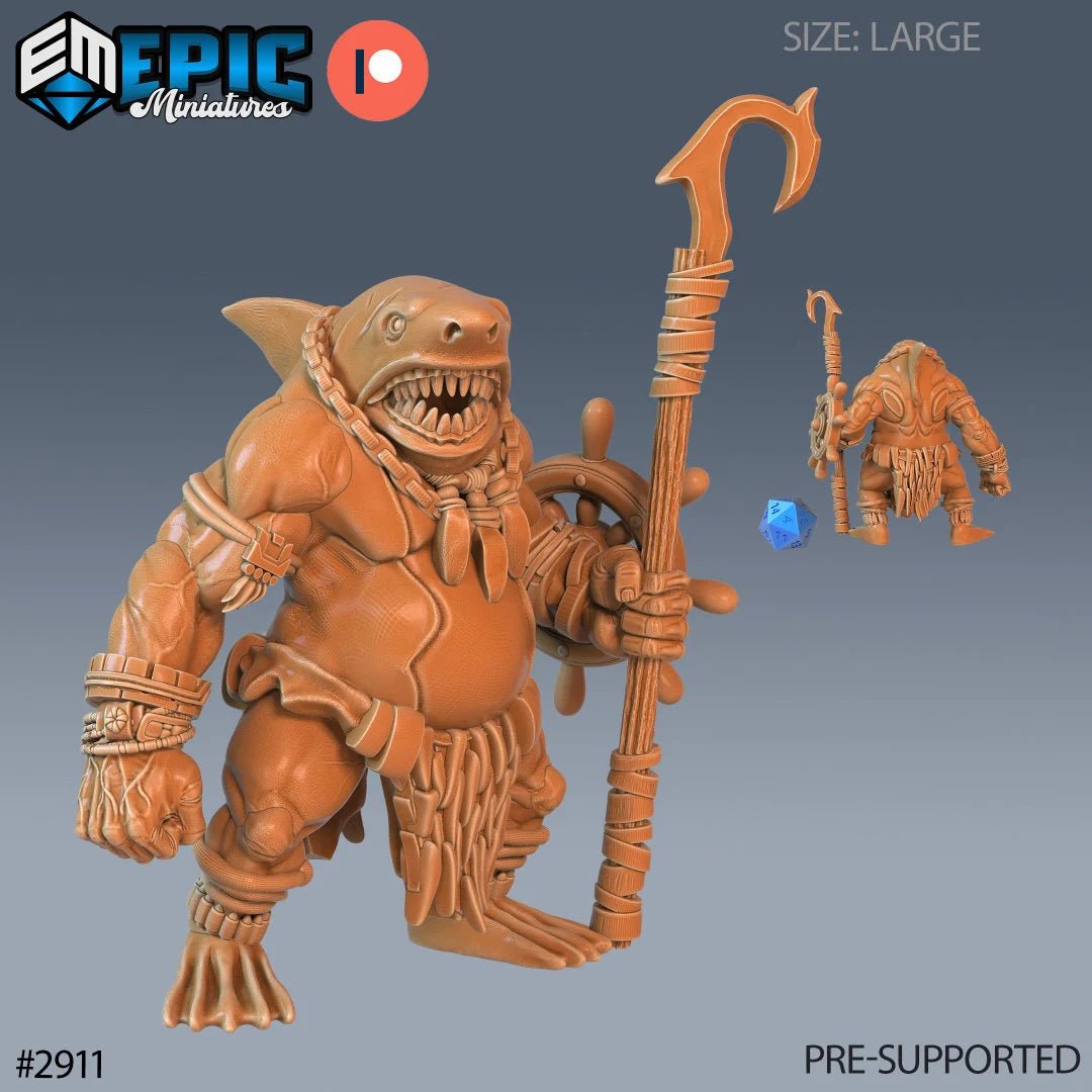 Shark Folk Tribe Miniature | A - Tabletop RPG & D&D miniature. Perfect for wargaming & collectors