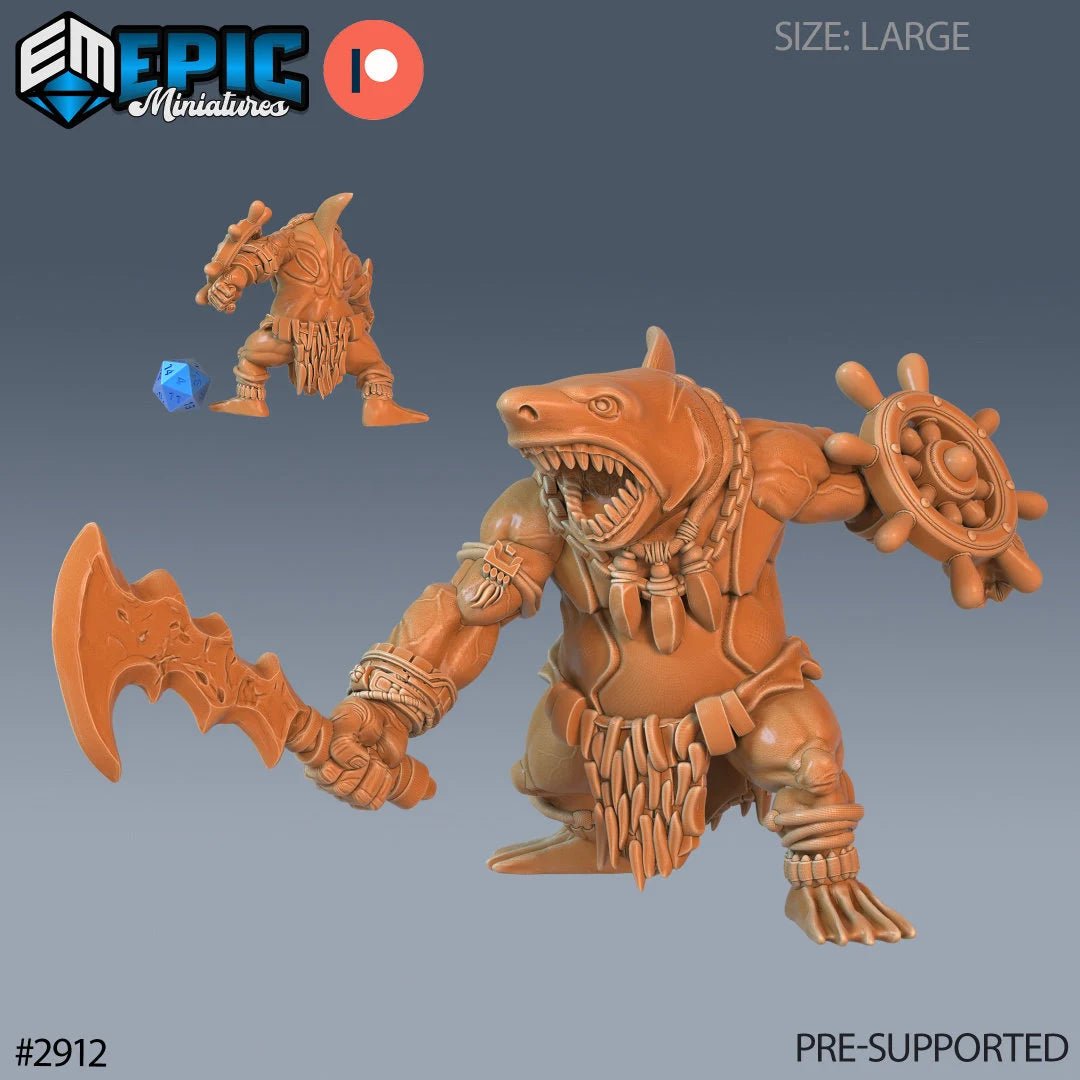 Shark Folk Tribe Miniature | B - Tabletop RPG & D&D miniature. Perfect for wargaming & collectors