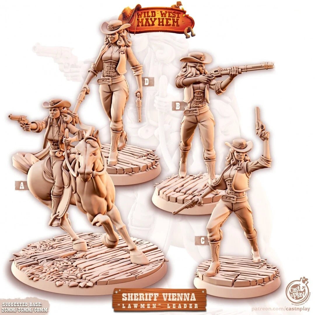 Sheriff Vienna Female Lawbringer Miniature | Set of 4 - Tabletop RPG & D&D miniature. Perfect for wargaming & collectors