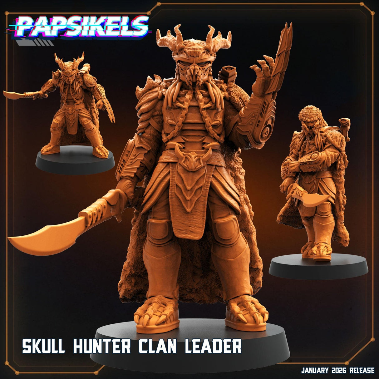 Skull Hunter Clan Leader | A - C - Tabletop RPG & D&D miniature. Perfect for wargaming & collectors