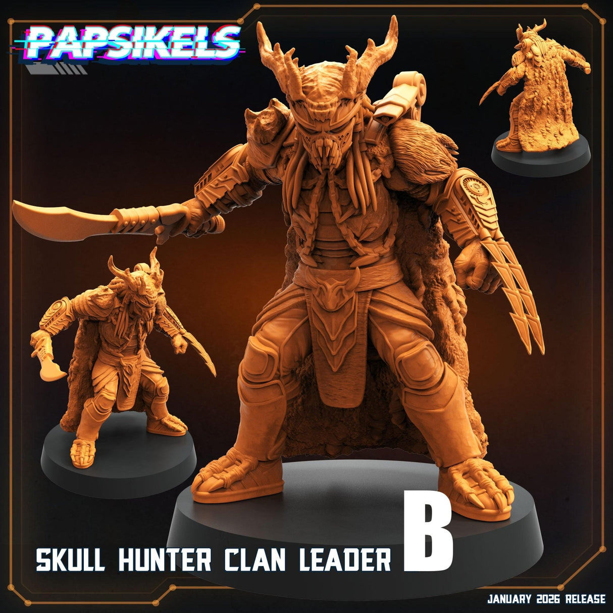 Skull Hunter Clan Leader | B - Tabletop RPG & D&D miniature. Perfect for wargaming & collectors