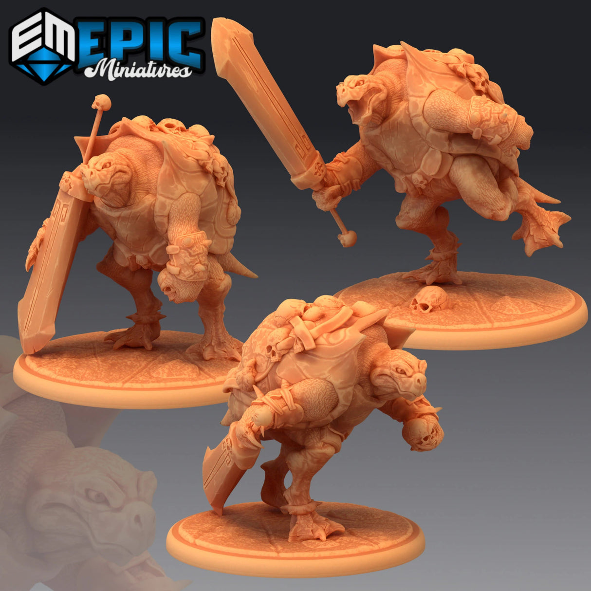 Skull Turtle Miniature | Set of 3 - Tabletop RPG & D&D miniature. Perfect for wargaming & collectors