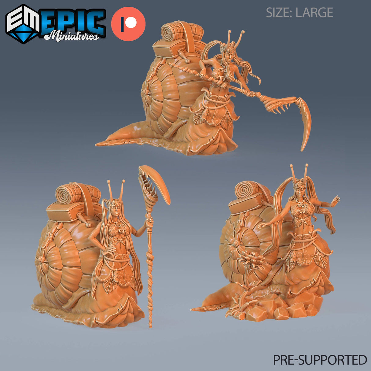 Snail Girl Miniature | Set of 3 - Tabletop RPG & D&D miniature. Perfect for wargaming & collectors