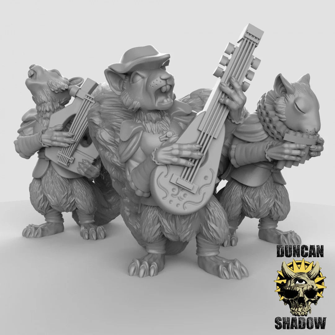Squirrel Bard Miniature | Set of 3 - Tabletop RPG & D&D miniature. Perfect for wargaming & collectors