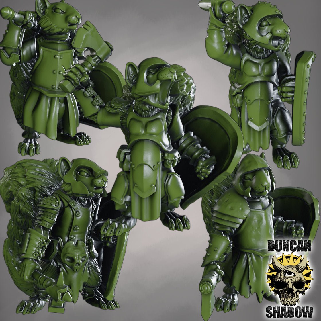 Squirrel Folk with Sword and Shield Miniature - Set of 5 - 32mm
