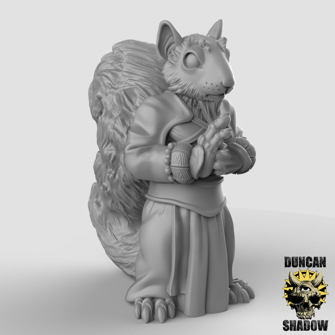 Squirrel monk Miniature | Middle - Tabletop RPG & D&D miniature. Perfect for wargaming & collectors