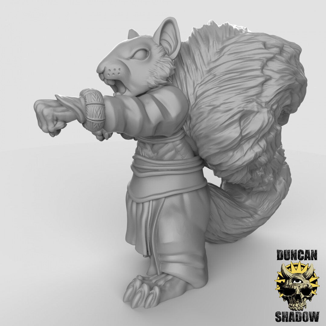 Squirrel monk Miniature | Right - Tabletop RPG & D&D miniature. Perfect for wargaming & collectors