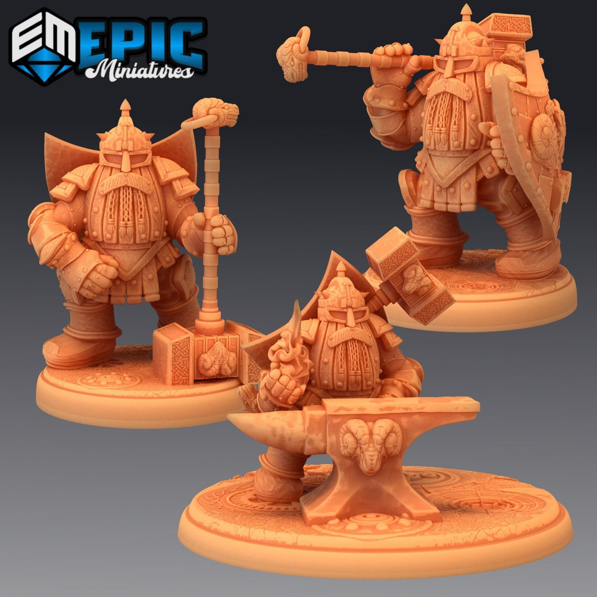 Steel Dwarf Miniature | Set of 3 - Tabletop RPG & D&D miniature. Perfect for wargaming & collectors