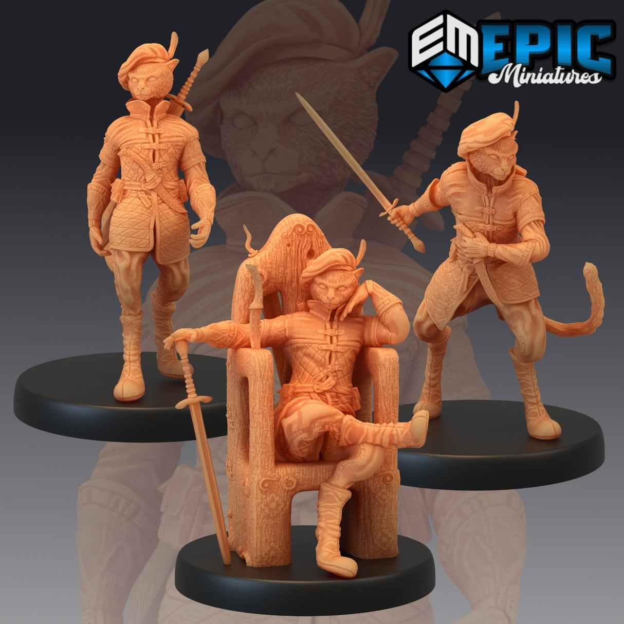 Tabaxi Black Cat Rogue Miniature | Set of 3 - Tabletop RPG & D&D miniature. Perfect for wargaming & collectors