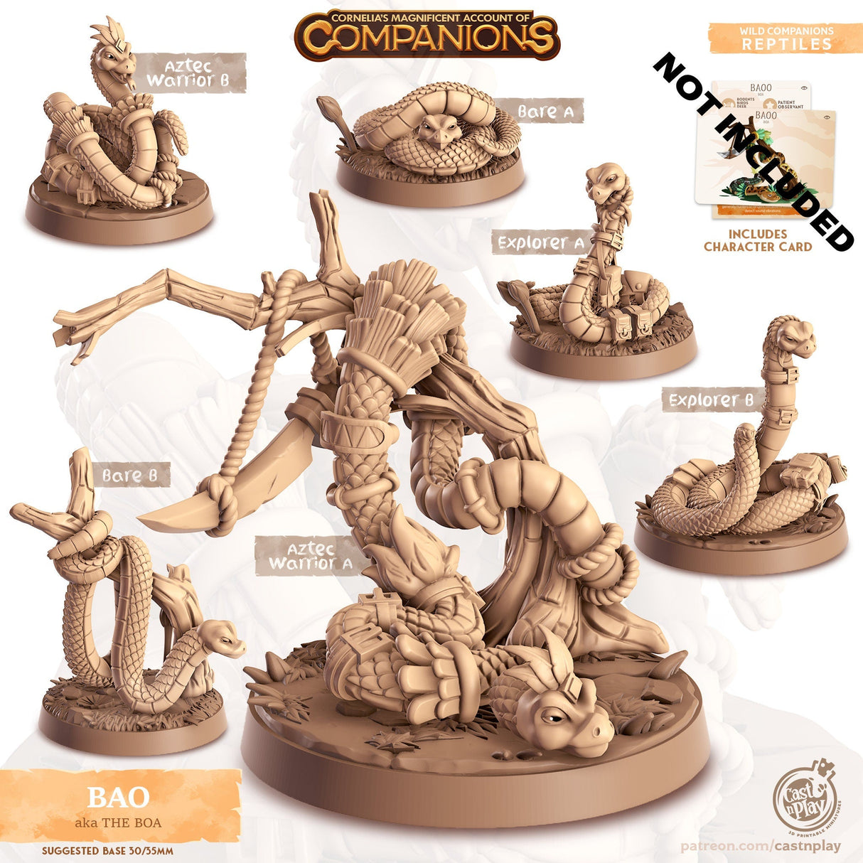 The Boa Companion Miniature | Aztec warrior A - Tabletop RPG & D&D miniature. Perfect for wargaming & collectors