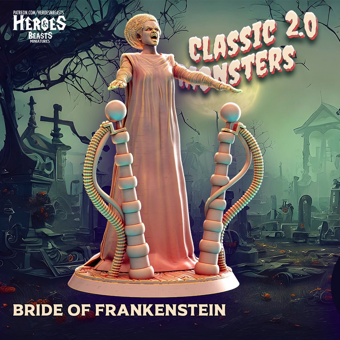 The Bride of Frankenstein Miniature | Frankensteins Bride - Tabletop RPG & D&D miniature. Perfect for wargaming & collectors