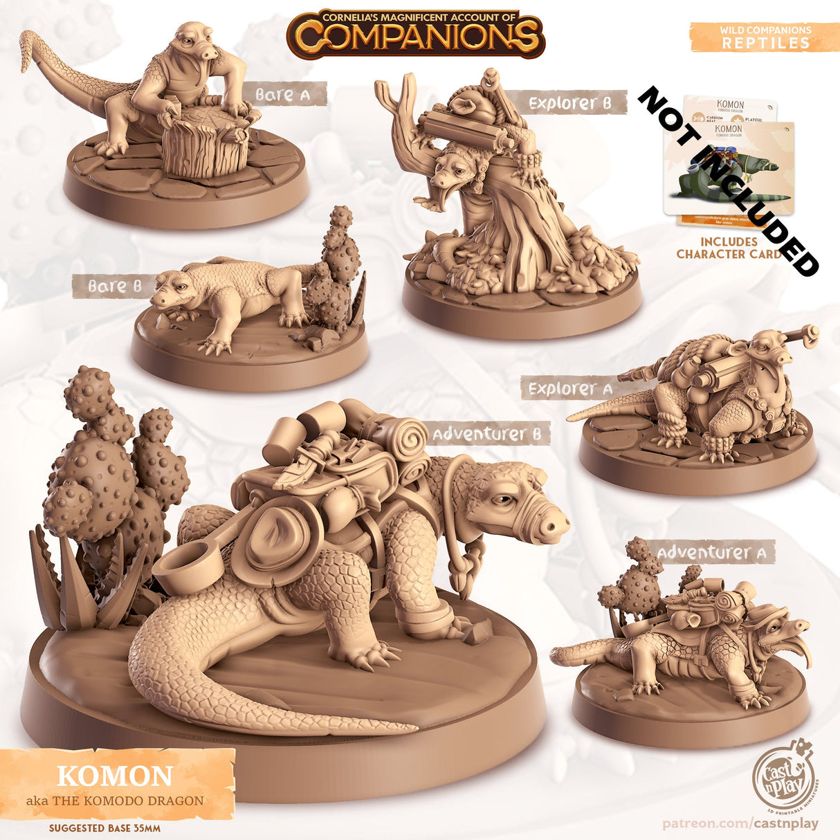 The Komodo Dragon Companion Miniature | Adventurer A - Tabletop RPG & D&D miniature. Perfect for wargaming & collectors