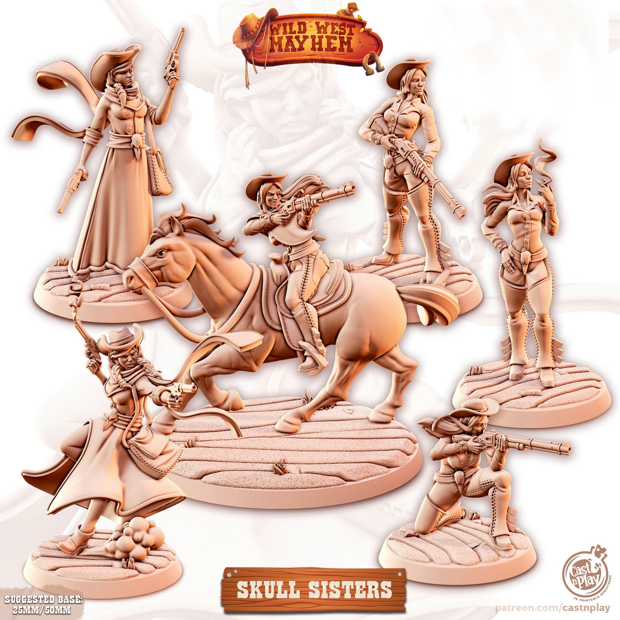 The Skull Sisters Female Outlaw Miniature | Full Set All Models - Tabletop RPG & D&D miniature. Perfect for wargaming & collectors