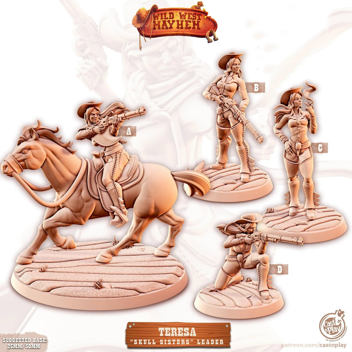 The Skull Sisters Female Outlaw Miniature | Full Set All Models - Tabletop RPG & D&D miniature. Perfect for wargaming & collectors