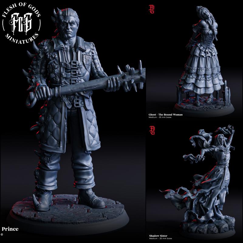 The Torn undead Prince, The Shadow Sister Miniature | Full Set All Models - Tabletop RPG & D&D miniature. Perfect for wargaming & collectors