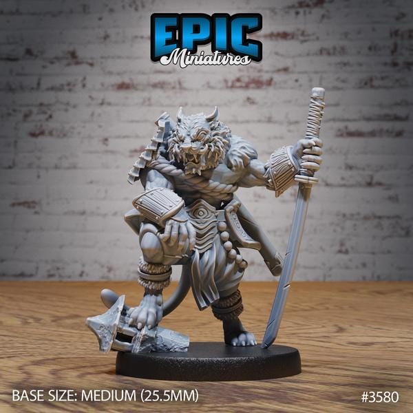 Tiger Folk Samurai Miniature | 3580 - Tabletop RPG & D&D miniature. Perfect for wargaming & collectors