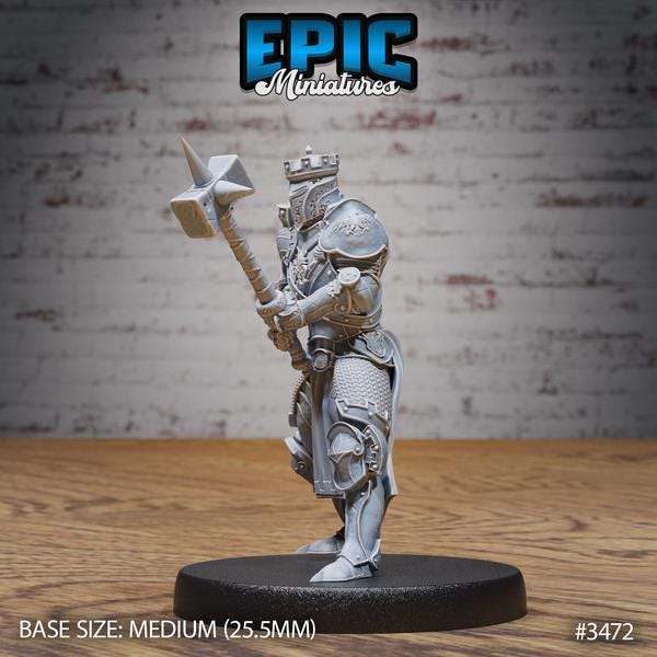 Tower Knight, Paladin Knight, Holy Warrior Miniature | 3472 w/mace - Tabletop RPG & D&D miniature. Perfect for wargaming & collectors