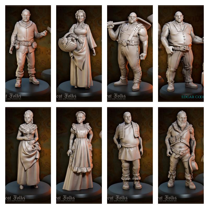 Town Folk Set 1 Miniature | Full Set All Models - Tabletop RPG & D&D miniature. Perfect for wargaming & collectors