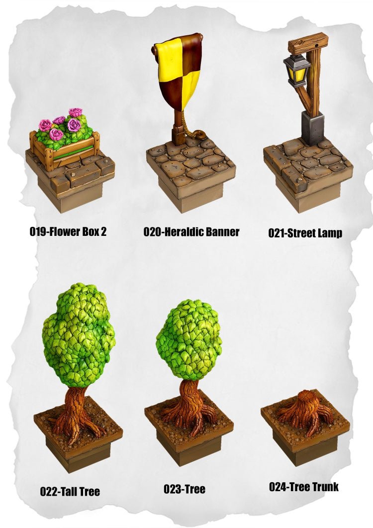 Town Tiles Garden & Street Detail Pack (MT2 019 to MT2 024) | Set of 6 - Tabletop RPG & D&D miniature. Perfect for wargaming & collectors