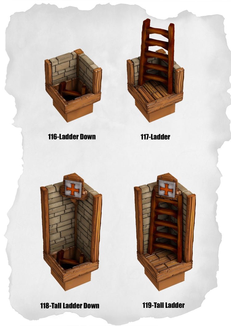 Town Tiles Ladder Pack (MT2 116 to MT2 119) | Set of 4 - Tabletop RPG & D&D miniature. Perfect for wargaming & collectors
