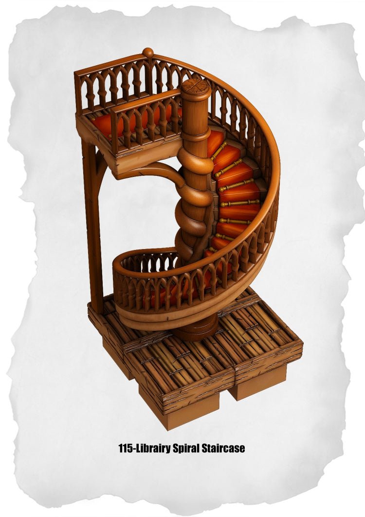 Town Tiles Library Spiral Staircase (MT2 115) | Buy Block - Tabletop RPG & D&D miniature. Perfect for wargaming & collectors
