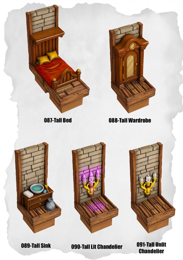 Town Tiles Tall Furniture Pack (MT2 087 to MT2 091) | Set of 5 - Tabletop RPG & D&D miniature. Perfect for wargaming & collectors