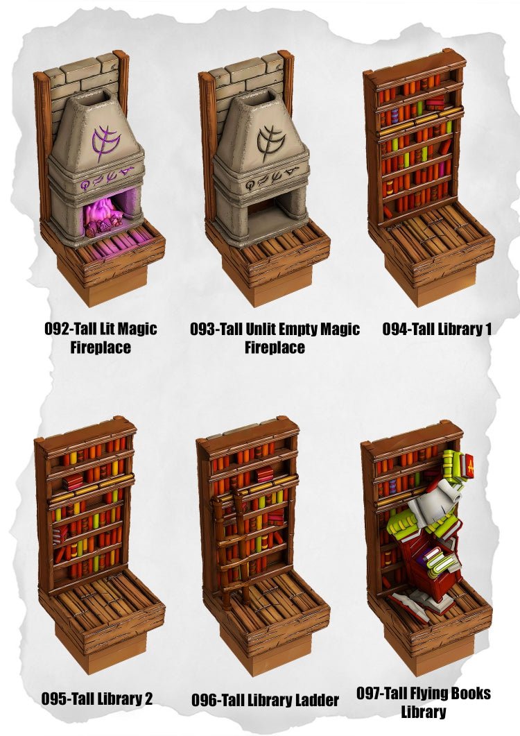 Town Tiles Tall Magic Library Pack (MT2 092 to MT2 097) | Set of 6 - Tabletop RPG & D&D miniature. Perfect for wargaming & collectors
