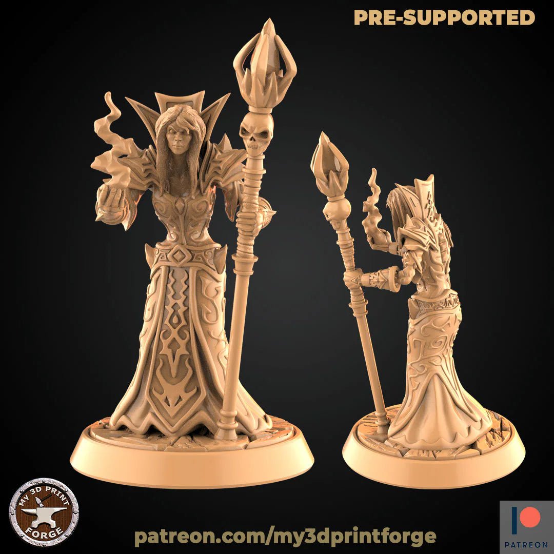 Undead Warlock Female Miniature | Set of 2 - Tabletop RPG & D&D miniature. Perfect for wargaming & collectors