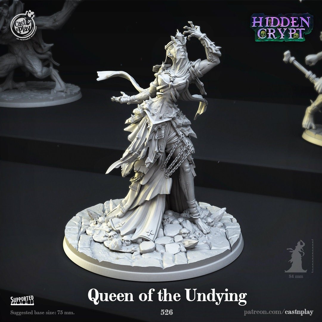 Undying, Undead Sorceress Queen Miniature | Queen - Tabletop RPG & D&D miniature. Perfect for wargaming & collectors