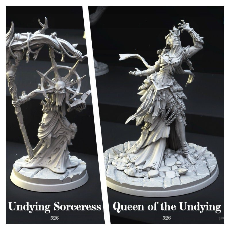 Undying, Undead Sorceress Queen Miniature | Set of 2 - Tabletop RPG & D&D miniature. Perfect for wargaming & collectors