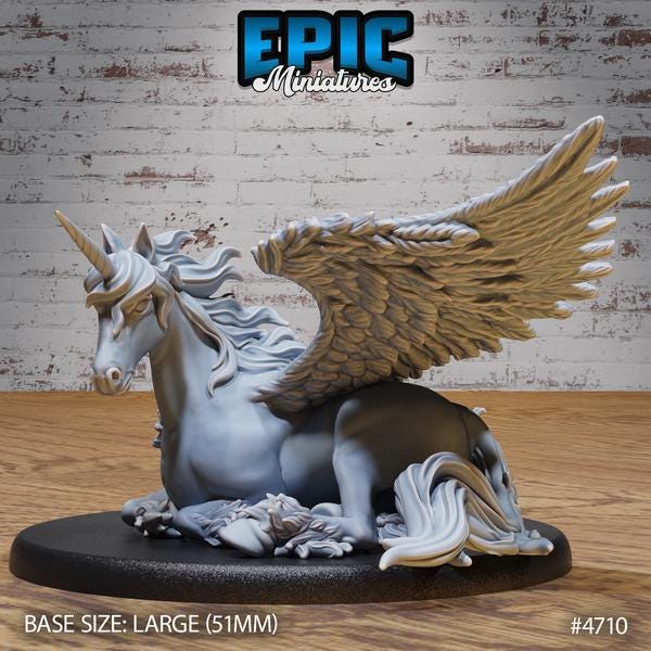 Unicorn, Pegasus Miniature | 4710 /winged - Tabletop RPG & D&D miniature. Perfect for wargaming & collectors