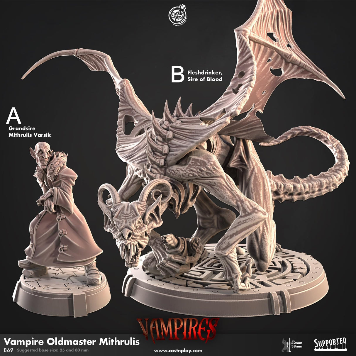 Vampire Oldmaster Mithrulis Miniature | A - Tabletop RPG & D&D miniature. Perfect for wargaming & collectors