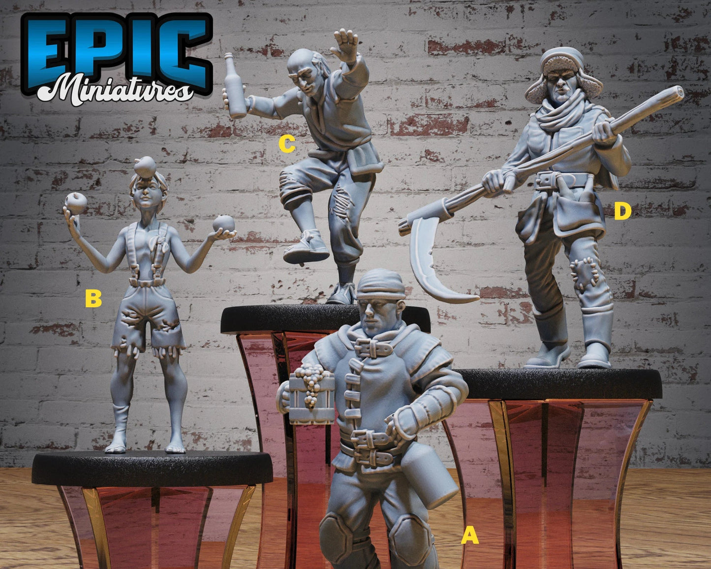 Villager Festival Folk Miniature - Set of 4 - 28mm