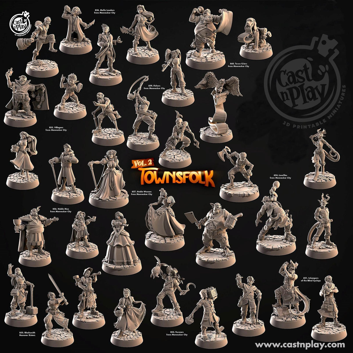 Villagers Set 1 Miniature | Set of 34 - Tabletop RPG & D&D miniature. Perfect for wargaming & collectors