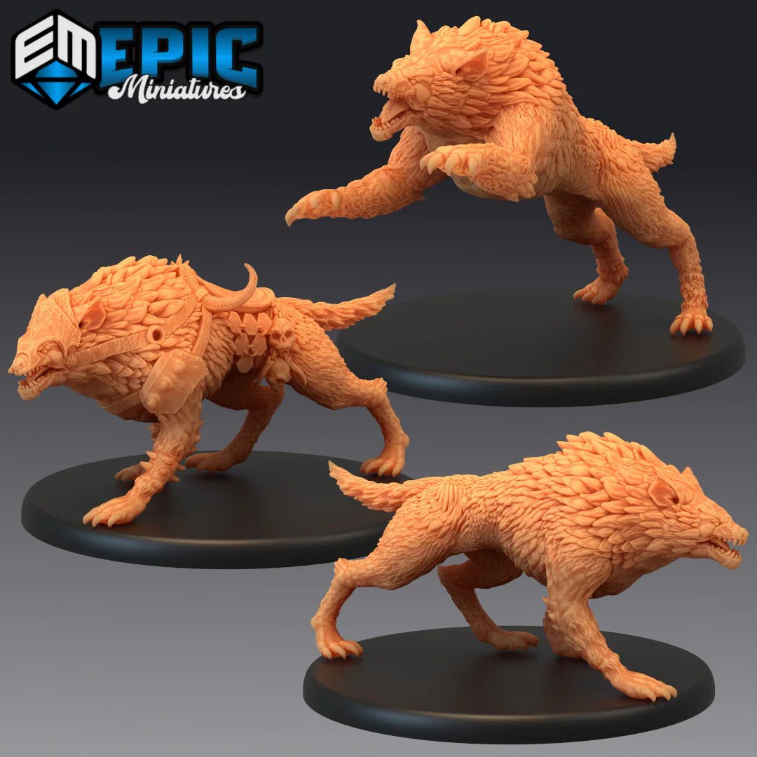 Warg Wolf Miniature | Set of 3 - Tabletop RPG & D&D miniature. Perfect for wargaming & collectors