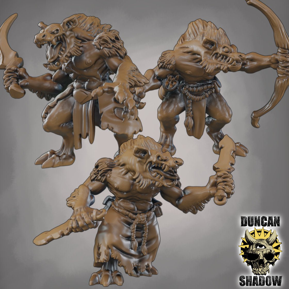 Were Jackals with Weapons Miniature | Set of 3 - Tabletop RPG & D&D miniature. Perfect for wargaming & collectors