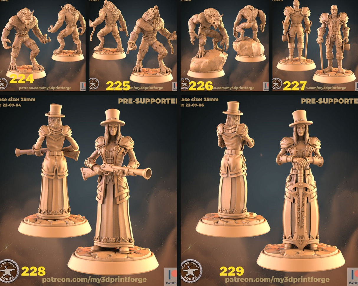 Werewolf Steampunk Miniature | Full Set All Models - Tabletop RPG & D&D miniature. Perfect for wargaming & collectors